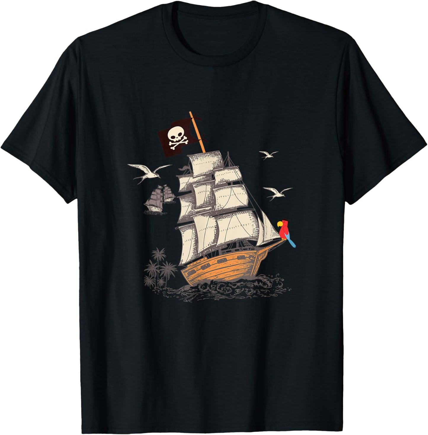 Pirate Ship Nautical Boat Pirate Flag Funny Gift T-Shirt - T-Shirt | Black