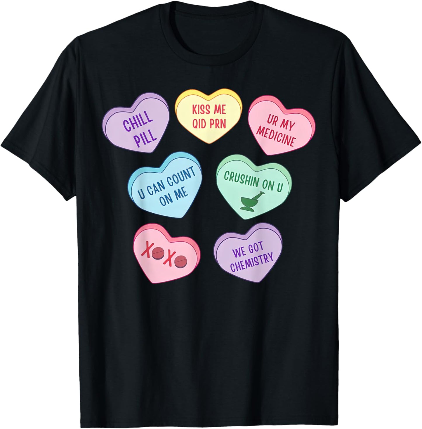 Retro Pharmacist Pharmacy Tech Candy Heart Valentine's Day T-Shirt - T-Shirt | Black