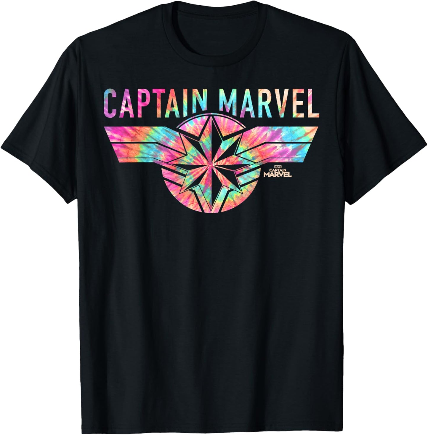 Captain Marvel Logo Banner Tie Dye Colors Graphic T-Shirt - T-Shirt | Black