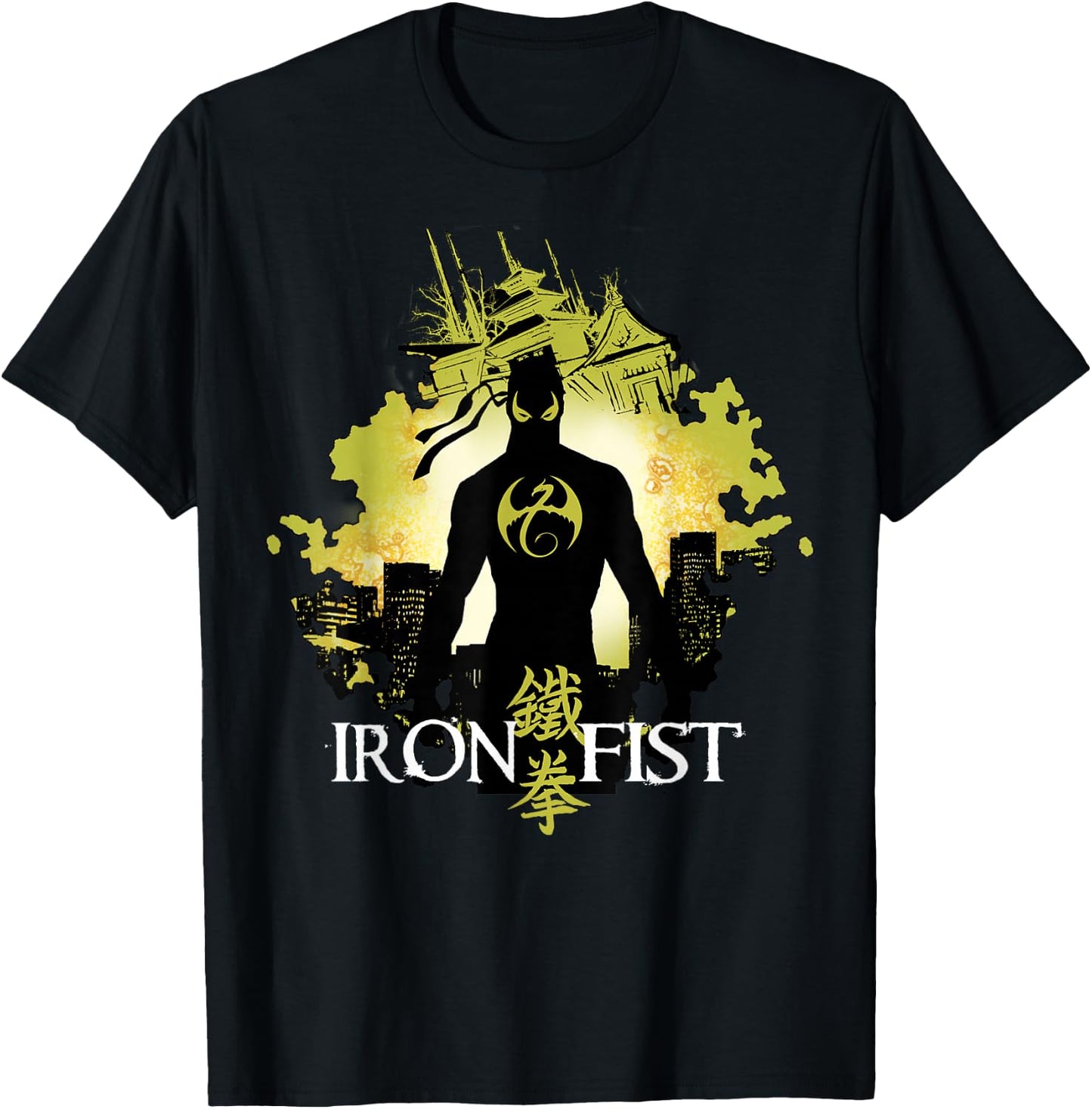 Marvel Iron Fist Blackout Silhouette Cityscape Glow T-Shirt - T-Shirt | Black