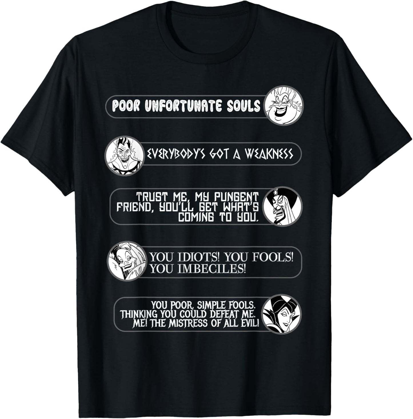 Disney Villains Movie Quotes Circle Portrait Graphic Small T-Shirt - T-Shirt | Black