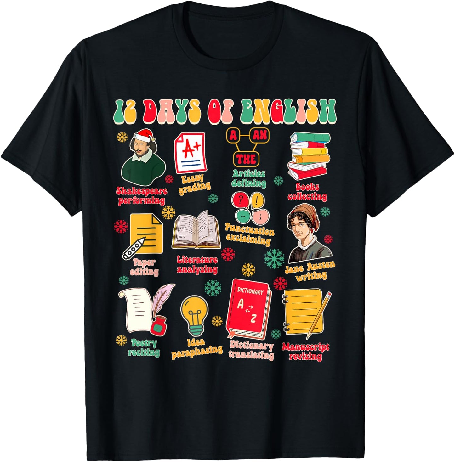 Christmas Xmas English Teacher Teaching 12 Days Of English T-Shirt - T-Shirt | Black