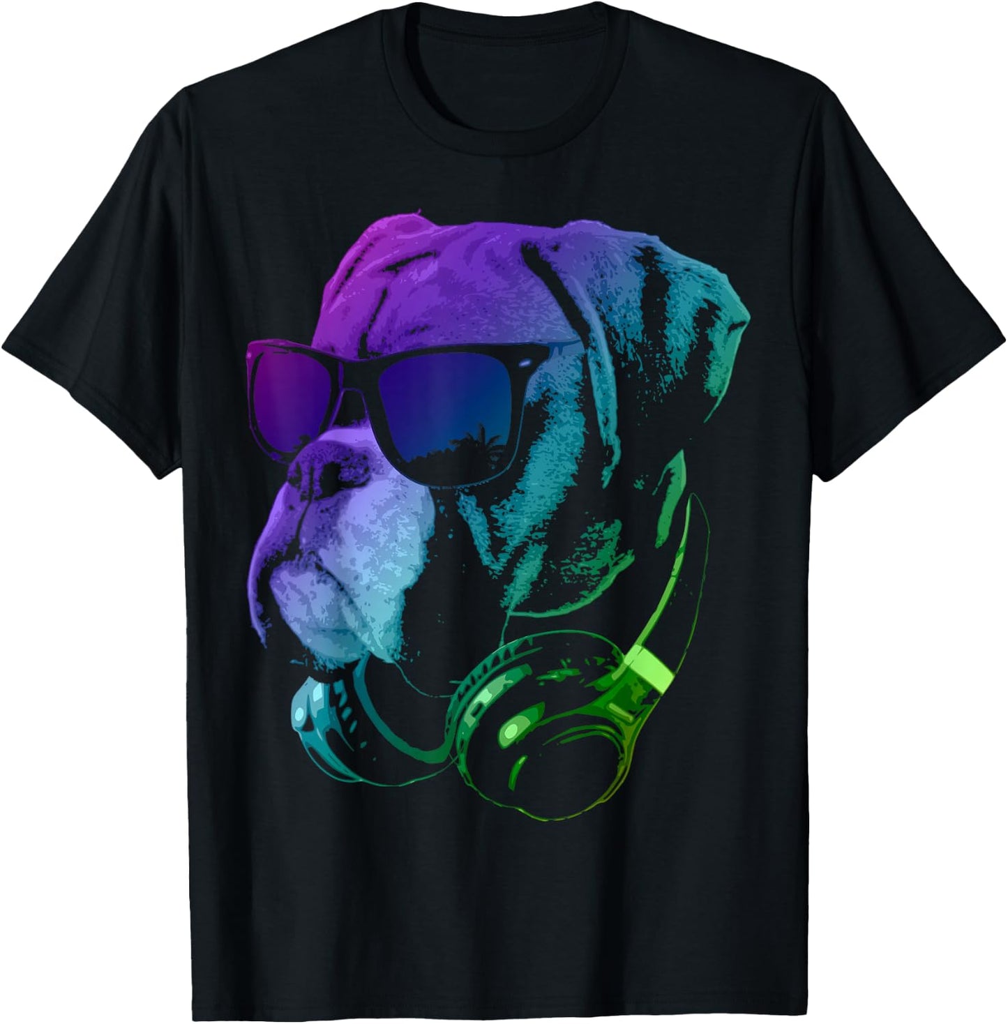 Boxer Dog with Sunglasses and Headphones Small T-Shirt - T-Shirt | Black