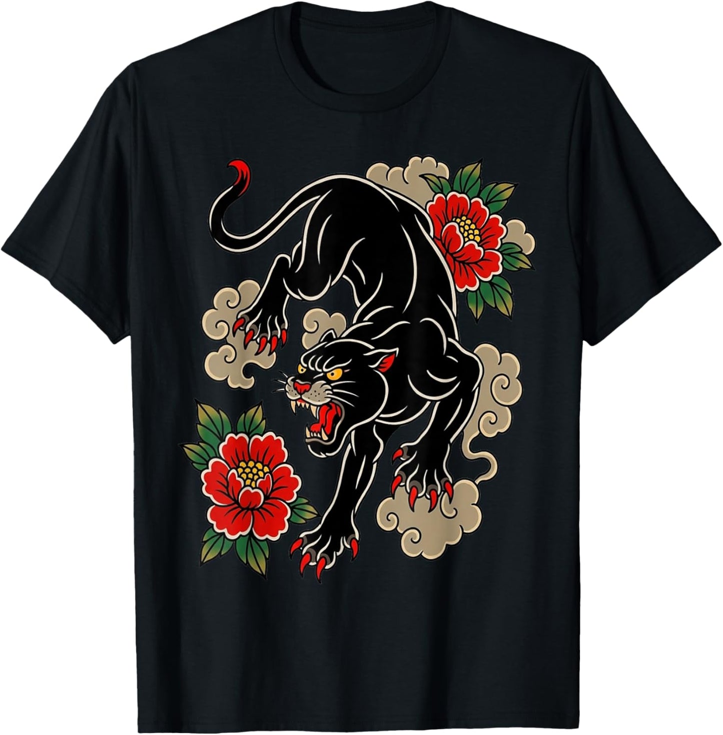 Traditional Tattoo Panther Old-School Flash-Art Graphic T-Shirt - T-Shirt | Black