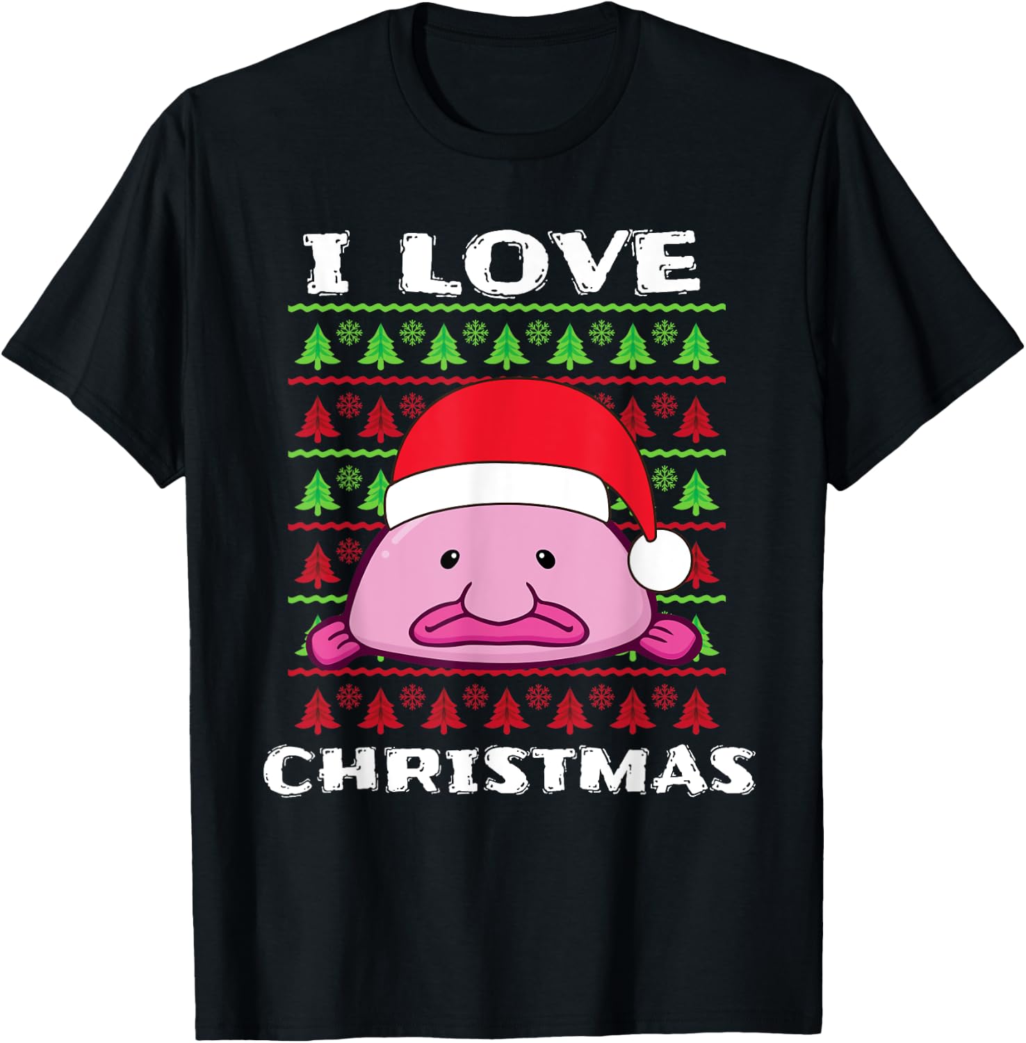 I Love Christmas Blobfish Santa Hat T-Shirt - T-Shirt | Black