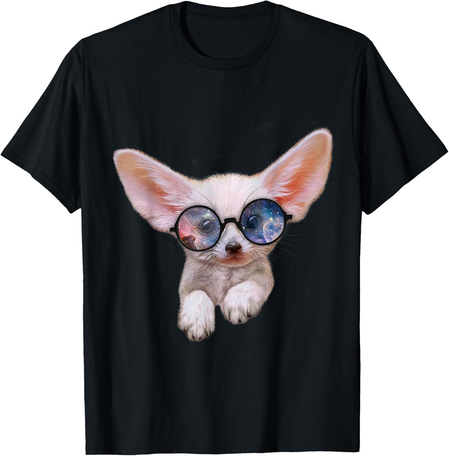 Fennec Fox Puppy in Round Retro Galaxy Eyeglass T-Shirt - T-Shirt | Black