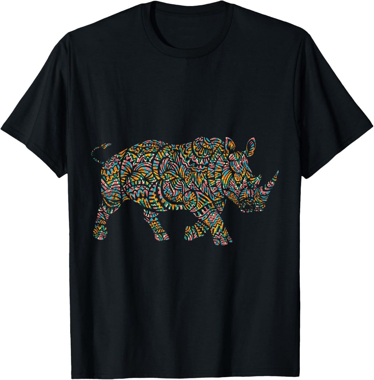 Rhino Shirts Colorful Rhino - Women, Girls - Black - Small - Short Sleeve - Classic Fit - Animal Print - Casual T-Shirt - T-Shirt | Black