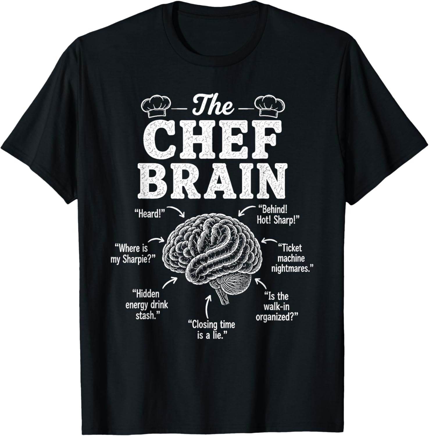 Chef Brain Heard Culinary Expert Cooking Kitchen Restaurant T-Shirt - T-Shirt | Black
