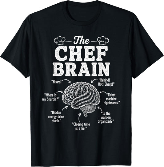 Chef Brain Heard Culinary Expert Cooking Kitchen Restaurant T-Shirt - T-Shirt | Black