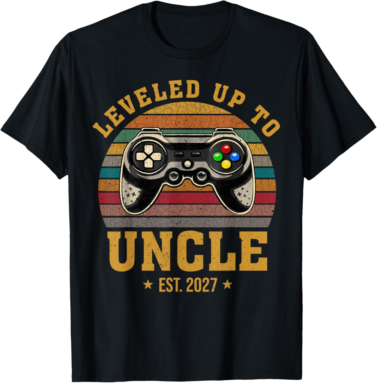 Promoted to Uncle EST. 2027 Leveled Up to Daddy & Dad T-Shirt - T-Shirt | Black