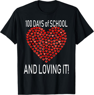 Loving 100 Days of School Shirt Cute Heart Happy Gift Outfit T-Shirt - T-Shirt | Black