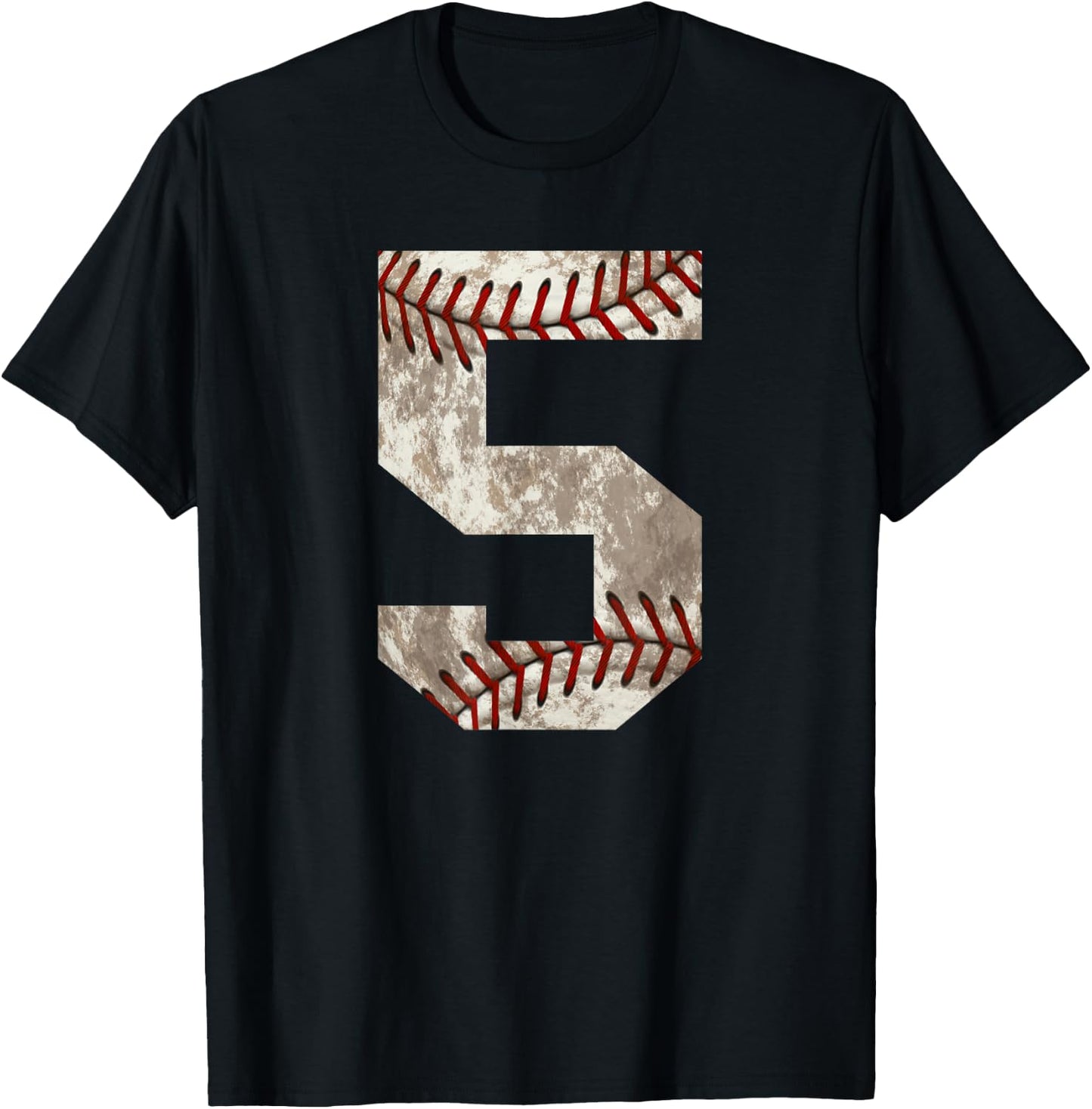 Baseball Jersey Number 5 Distressed Ball Sports T-Shirt - T-Shirt | Black