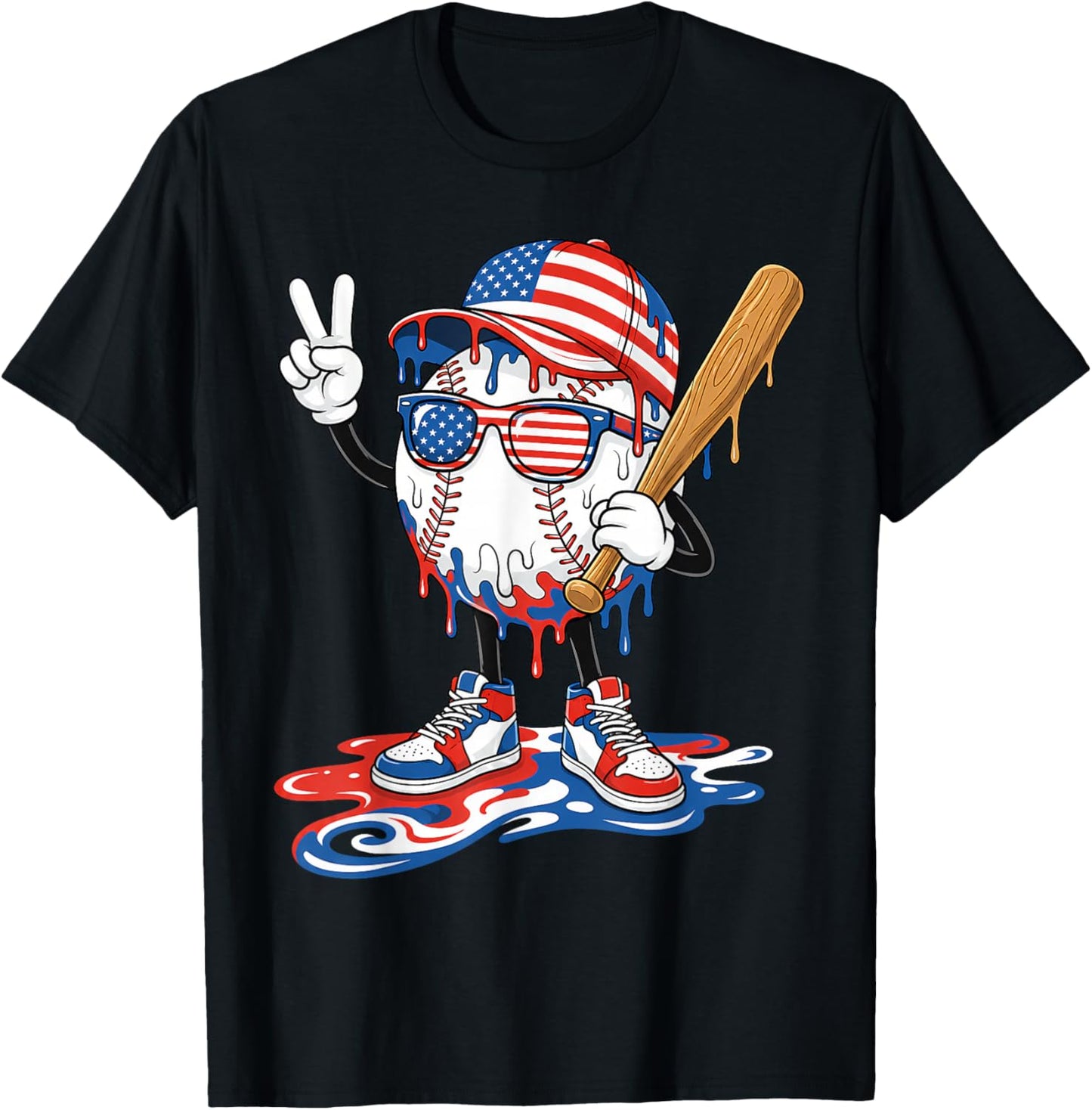 Baseball Drip American Patriotic 4th of July Boys Kids Youth T-Shirt - T-Shirt | Black