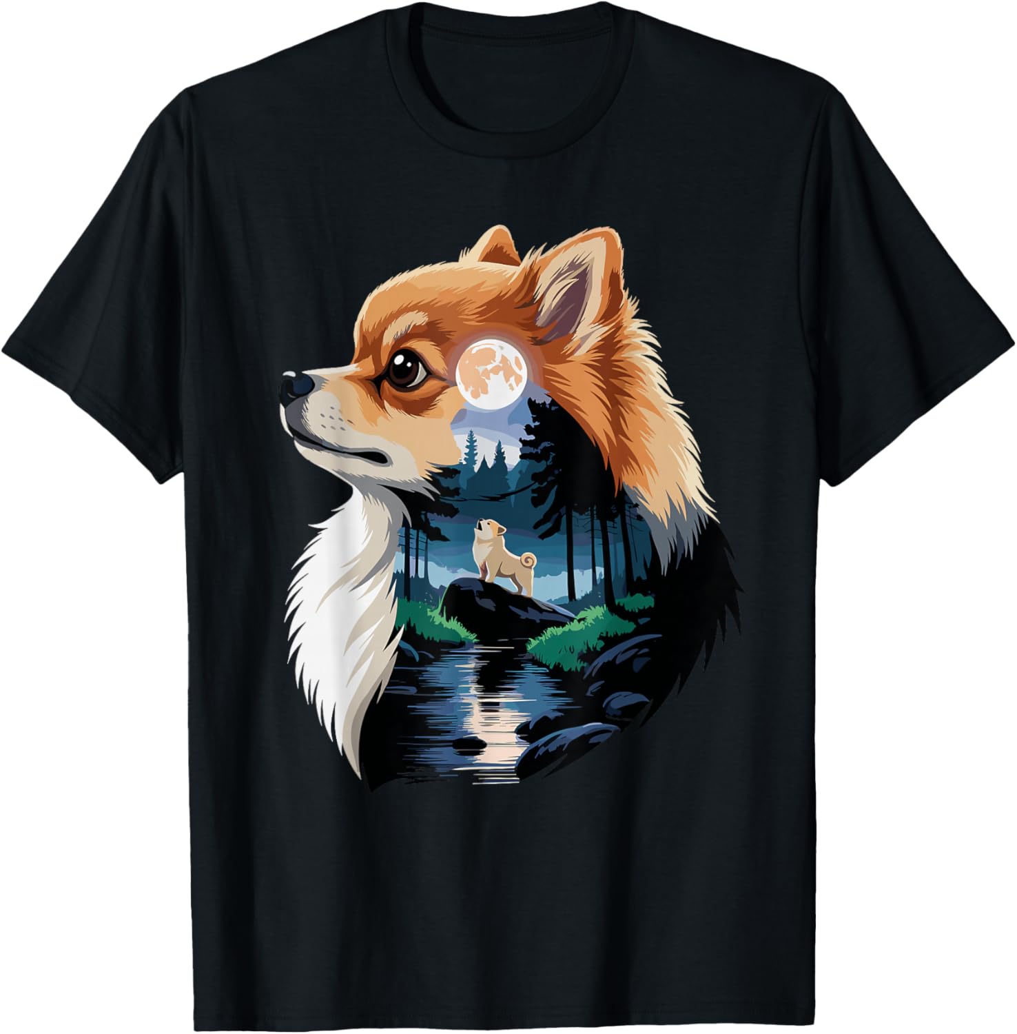 Pomeranian Howling to The Moon Pomeranians T-Shirt - T-Shirt | Black