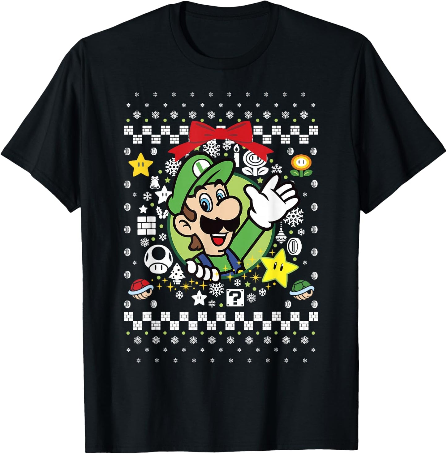Super Mario Luigi Classic Ugly Christmas Graphic T-Shirt - T-Shirt | Black