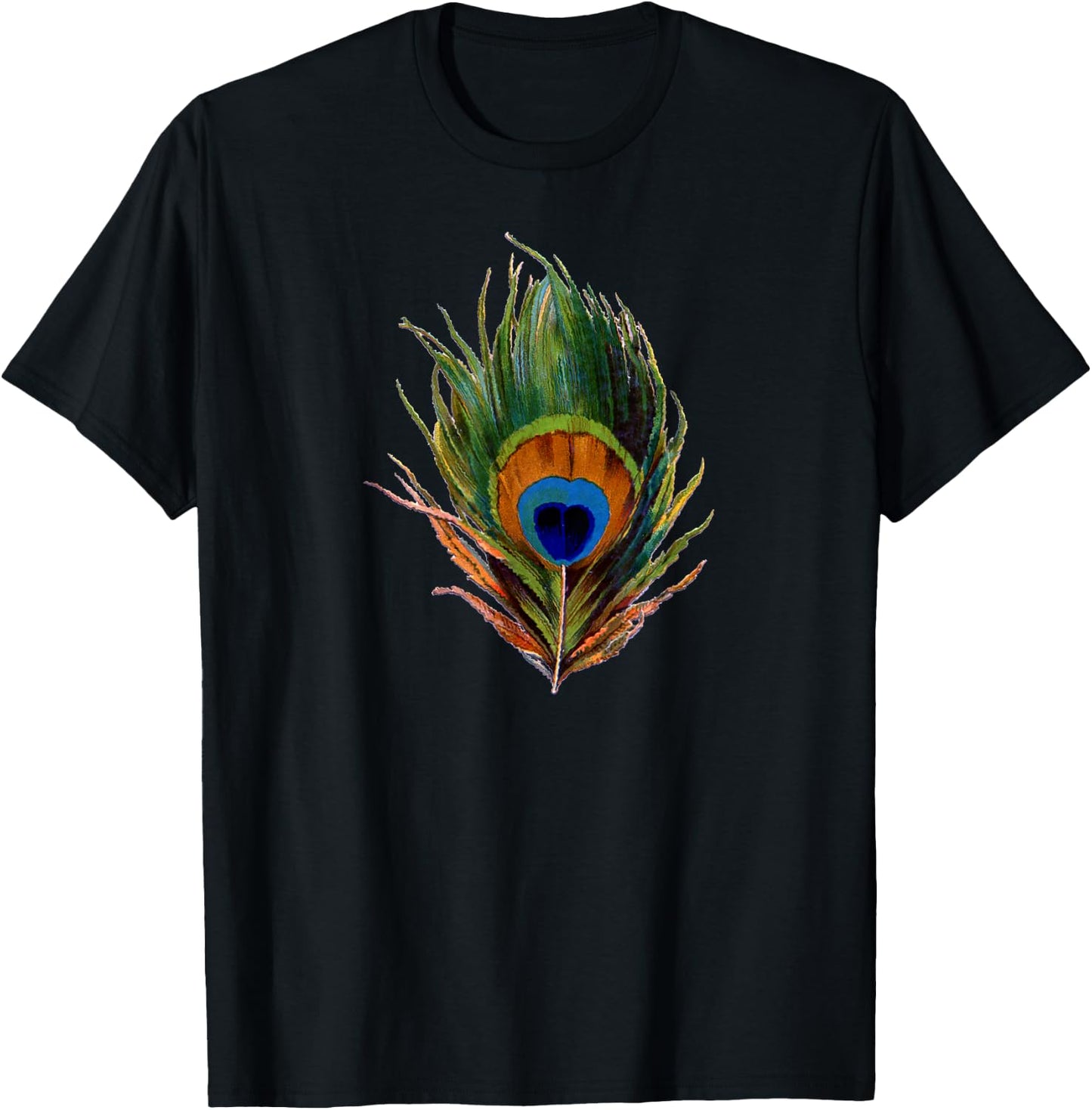 Vintage Peacock Feather Print T Shirt T-Shirt - T-Shirt | Black