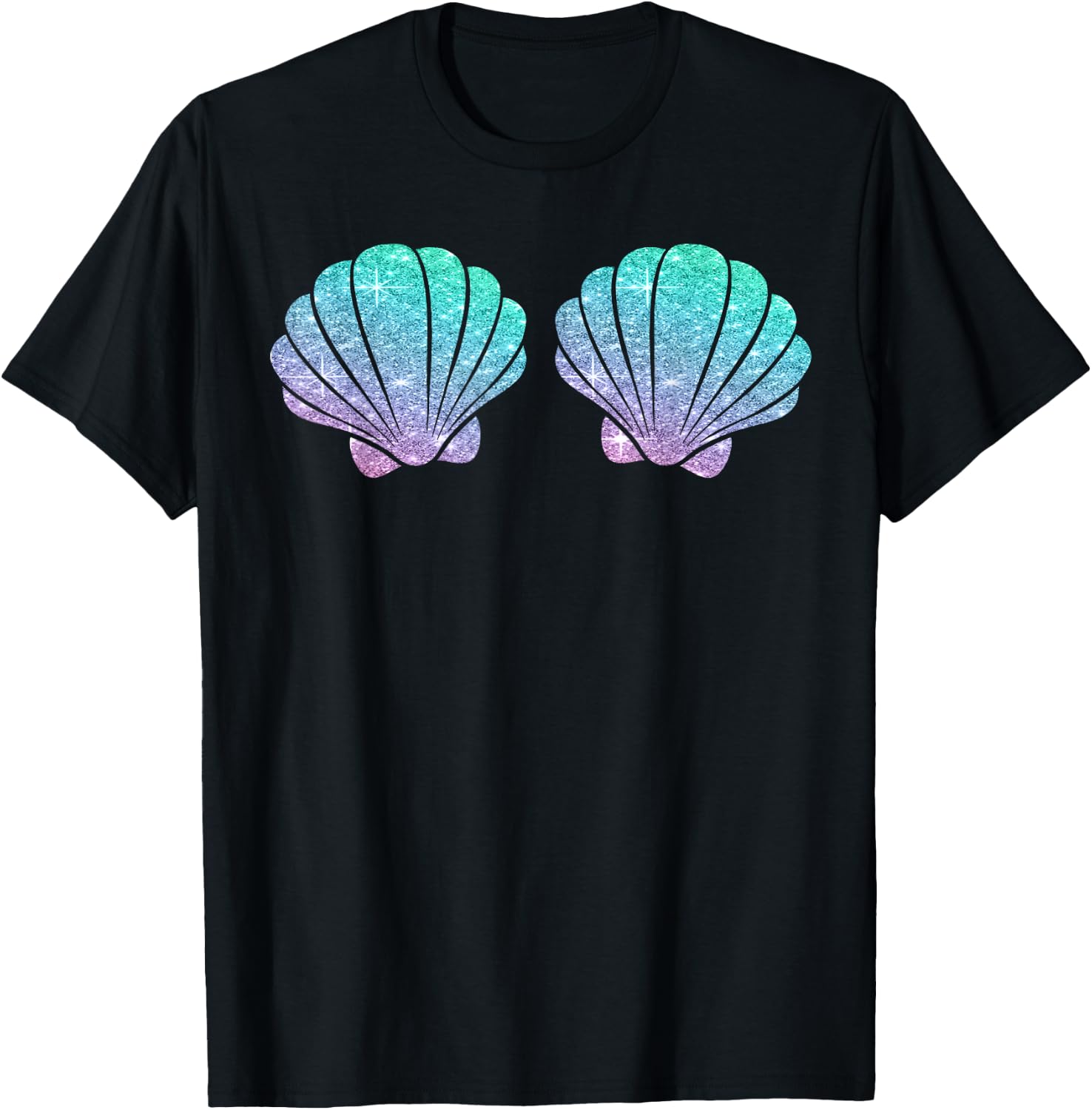 Halloween Girl Costume, Cute Mermaid Shell Bra Costume Women T-Shirt - T-Shirt | Black