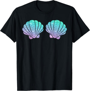 Halloween Girl Costume, Cute Mermaid Shell Bra Costume Women T-Shirt - T-Shirt | Black