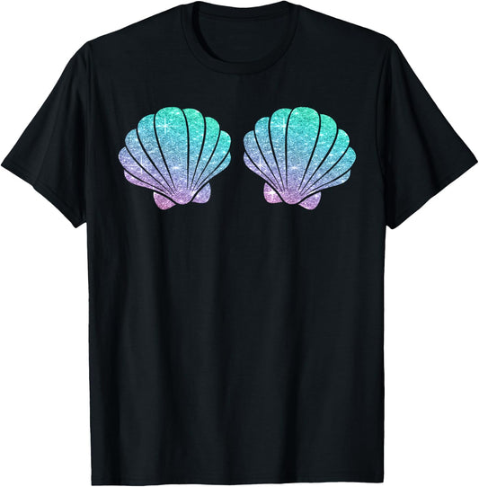 Halloween Girl Costume, Cute Mermaid Shell Bra Costume Women T-Shirt - T-Shirt | Black
