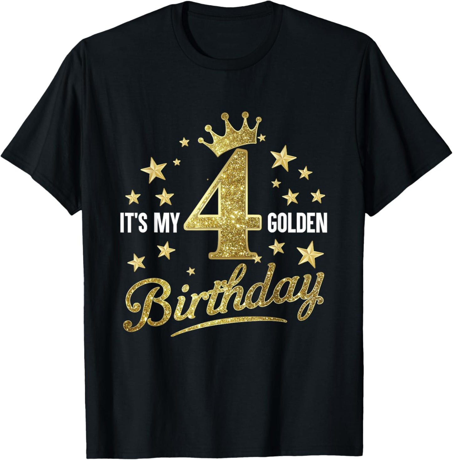 It's My 4th Golden Birthday 4 Year Old Bday Kids Groovy T-Shirt - T-Shirt | Black