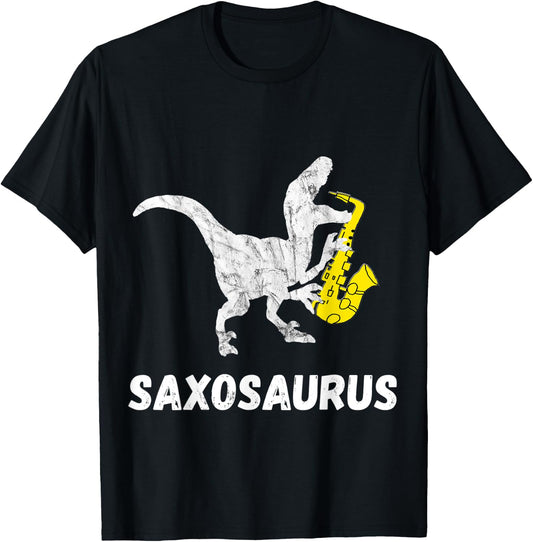 Cool Sax Saxophone Jazz Music Instrument Dinosaur Funny Saxophone T-Rex T-Shirt - T-Shirt | Black