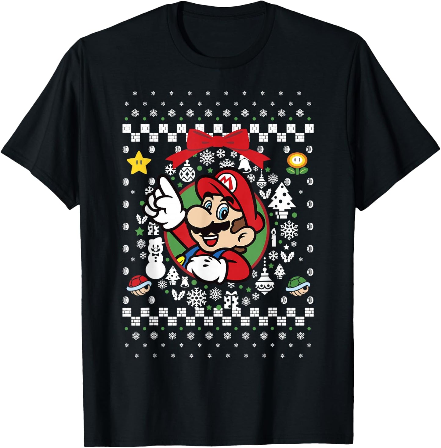 Super Mario Classic Ugly Christmas Mario Graphic T-Shirt - T-Shirt | Black