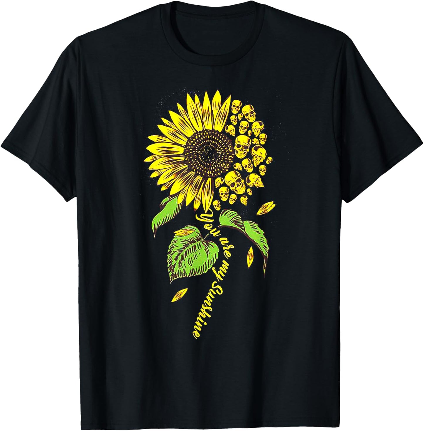 You Are My Sunshine Skull Sunflower T-Shirt - T-Shirt | Black