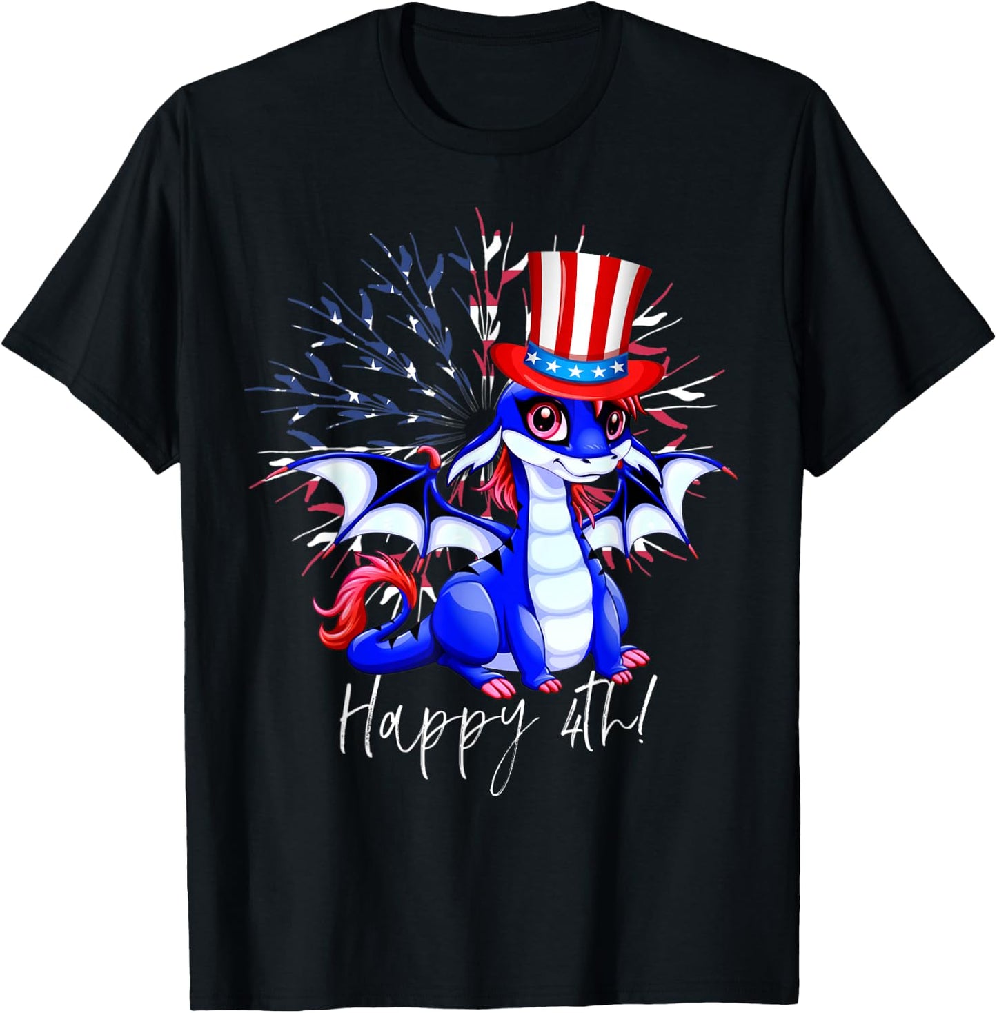 Cute Anime Dragon July 4th Independence Day Fireworks Women Kids Men T-Shirt - T-Shirt | Black