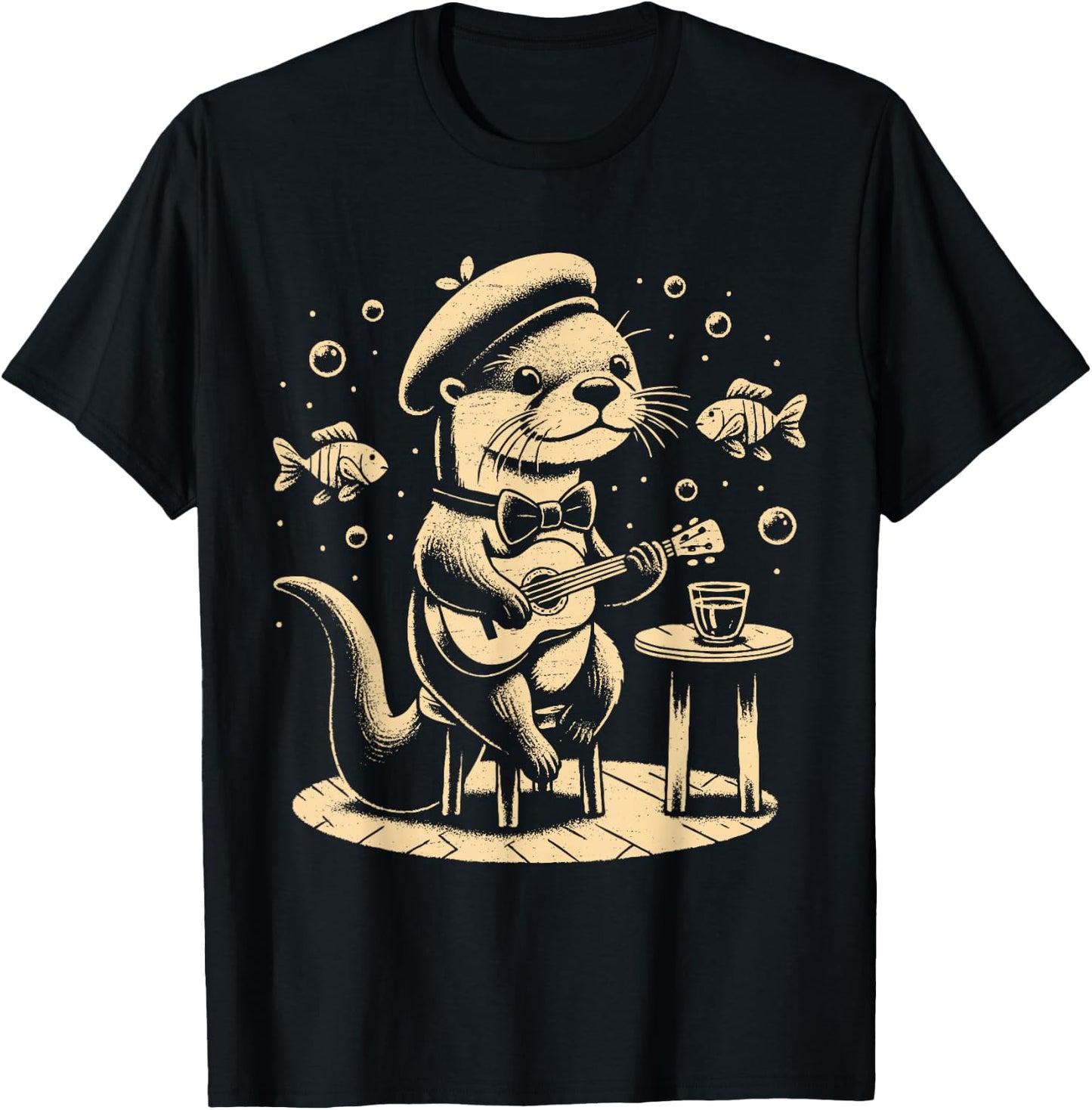 Funny Otter Playing Guitar Jazz Animal Music Otter Lover T-Shirt - T-Shirt | Black