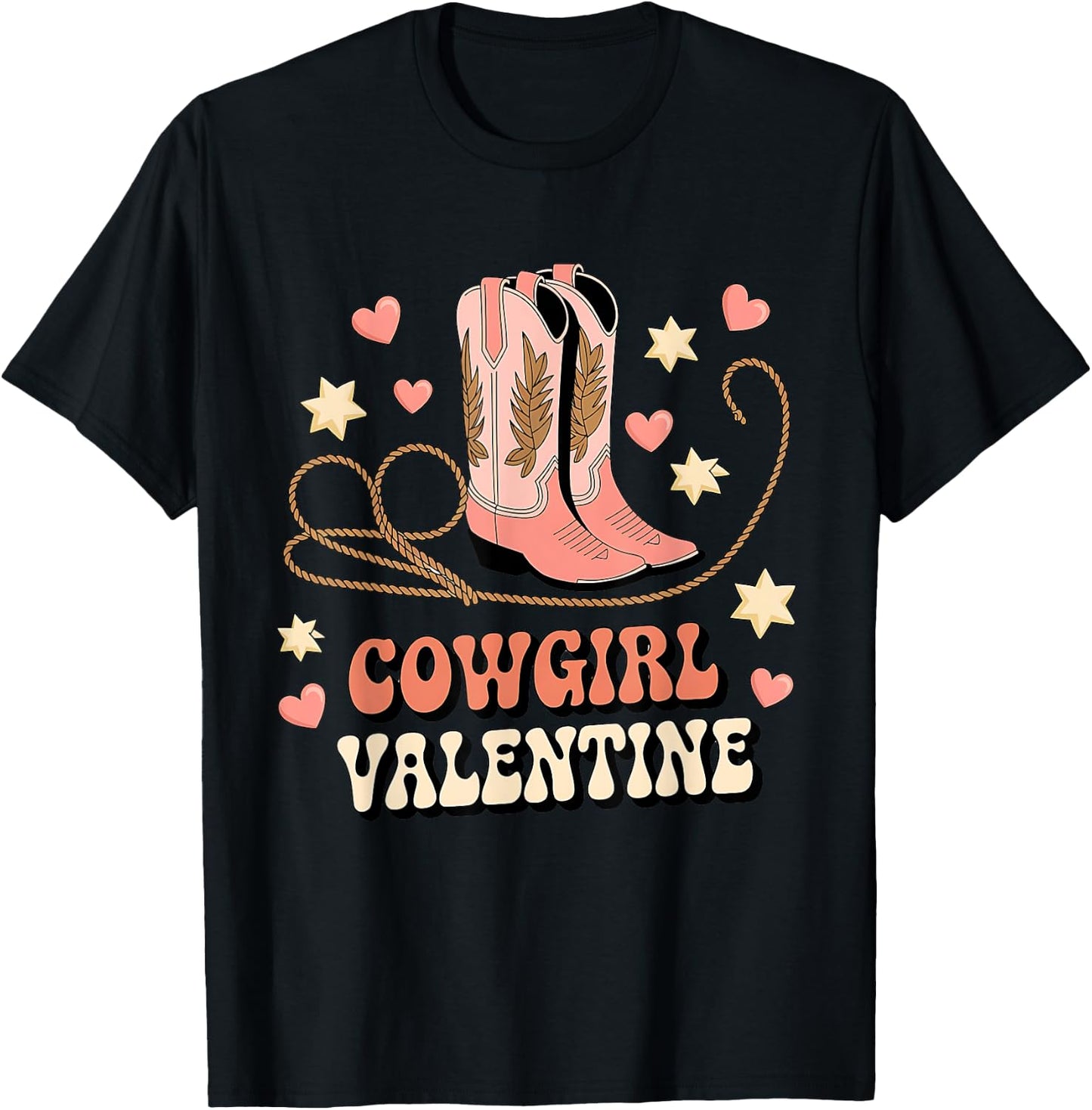 Cowgirl Valentine Pink Boots Y2K Country Girls Valentine Day T-Shirt - T-Shirt | Black