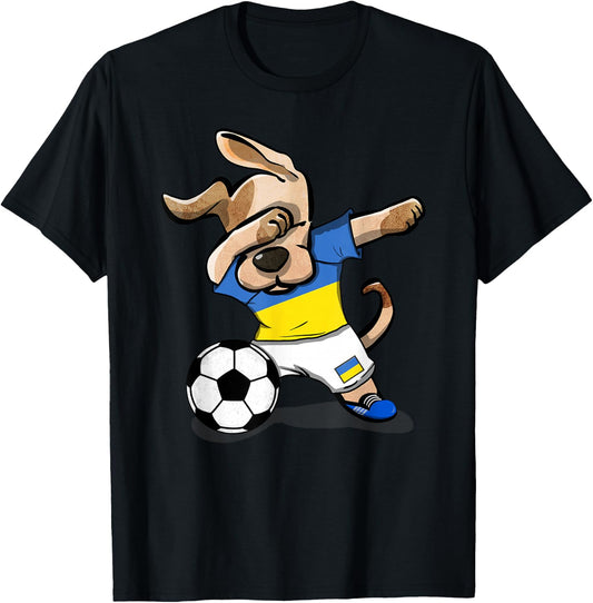 Dabbing Dog Ukraine Soccer Fans Jersey Ukrainian Football T-Shirt - T-Shirt | Black