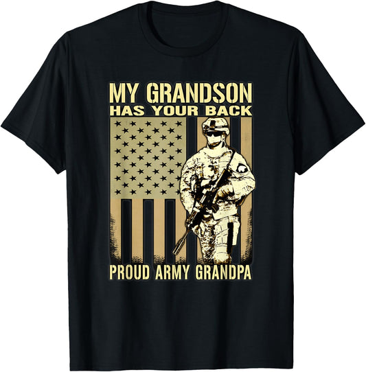 My Grandson Has Your Back - Proud Army Grandpa Military Gift T-Shirt - T-Shirt | Black
