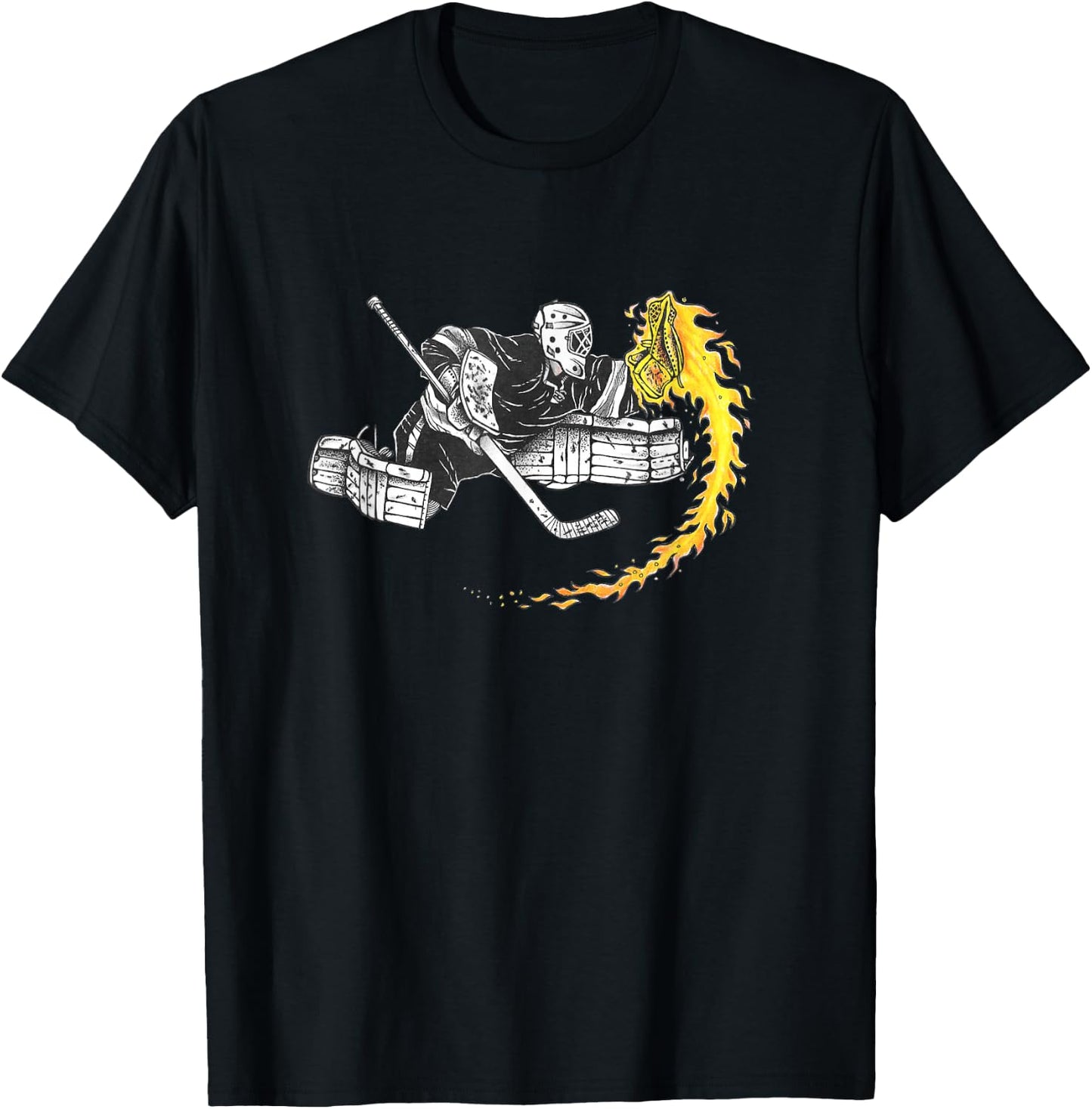 Hockey Goalie Glove on Fire SAVE! Men Women Youth T-Shirt - T-Shirt | Black