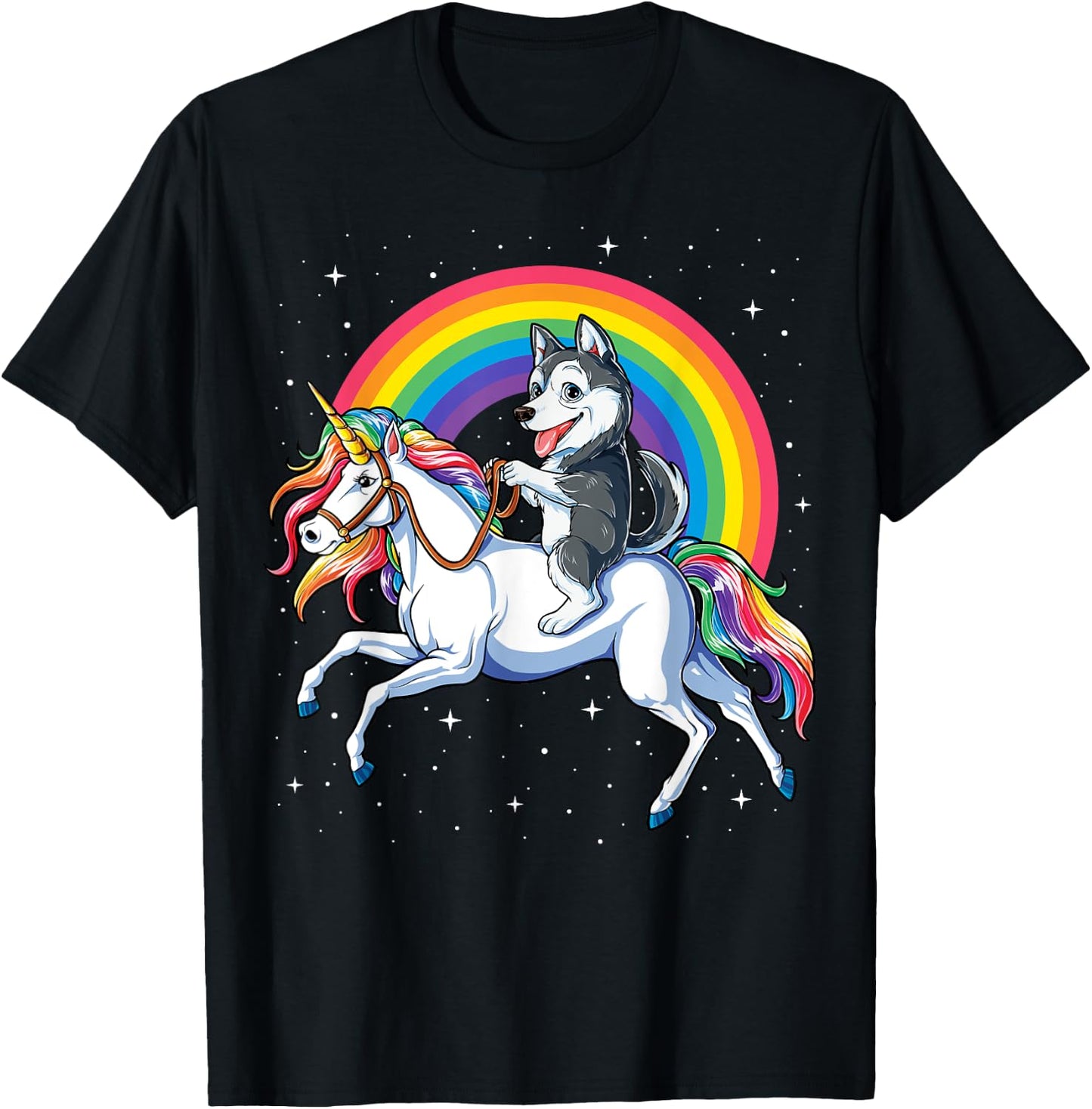 Siberian Husky Unicorn T shirt Girls Space Galaxy Rainbow T-Shirt - T-Shirt | Black