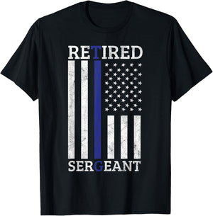 Retired Sergeant Police Thin Blue Line American Flag Women Men T-Shirt - T-Shirt | Black
