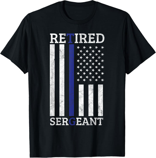 Retired Sergeant Police Thin Blue Line American Flag Women Men T-Shirt - T-Shirt | Black