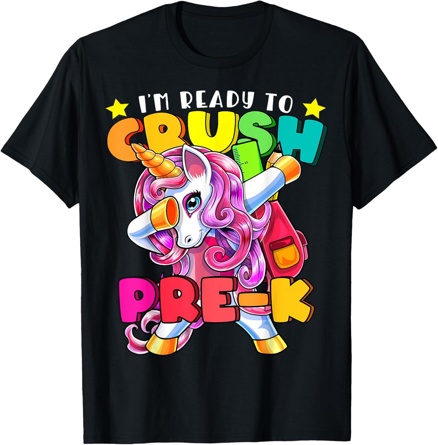 Crush Pre-K Dabbing Unicorn Back to School Girls T-Shirt - T-Shirt | Black