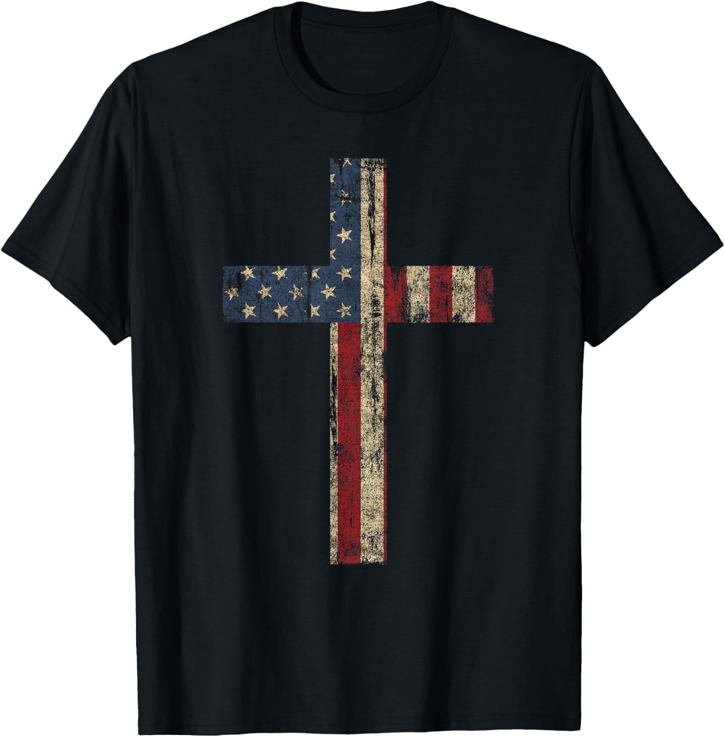 PATRIOTIC CROSS - American Flag Faith US Independence Day Men T-Shirt - T-Shirt | Black