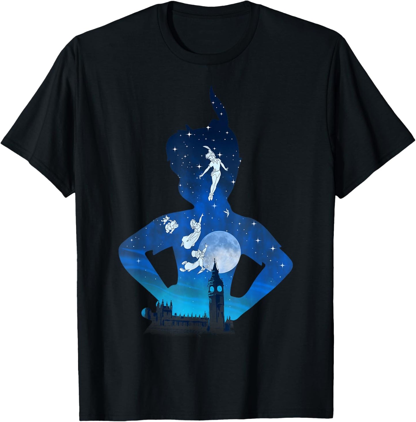 Disney Peter Pan Midnight London Flight Silhouette Fill T-Shirt - T-Shirt | Black