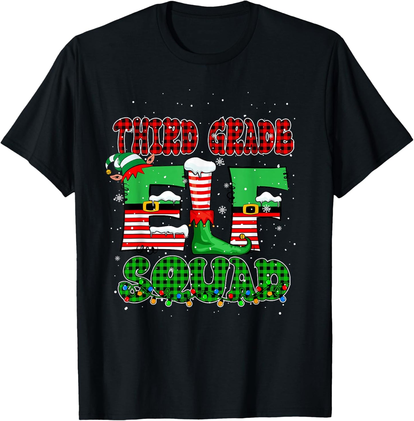 Third Grade Elf Squad Christmas Elf Lover Teachers Students T-Shirt - T-Shirt | Black