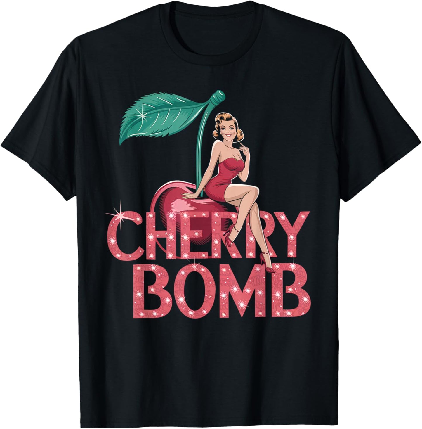 Cherry Bomb Women Men Cherries Roller Derby Retro 70s T-Shirt - T-Shirt | Black