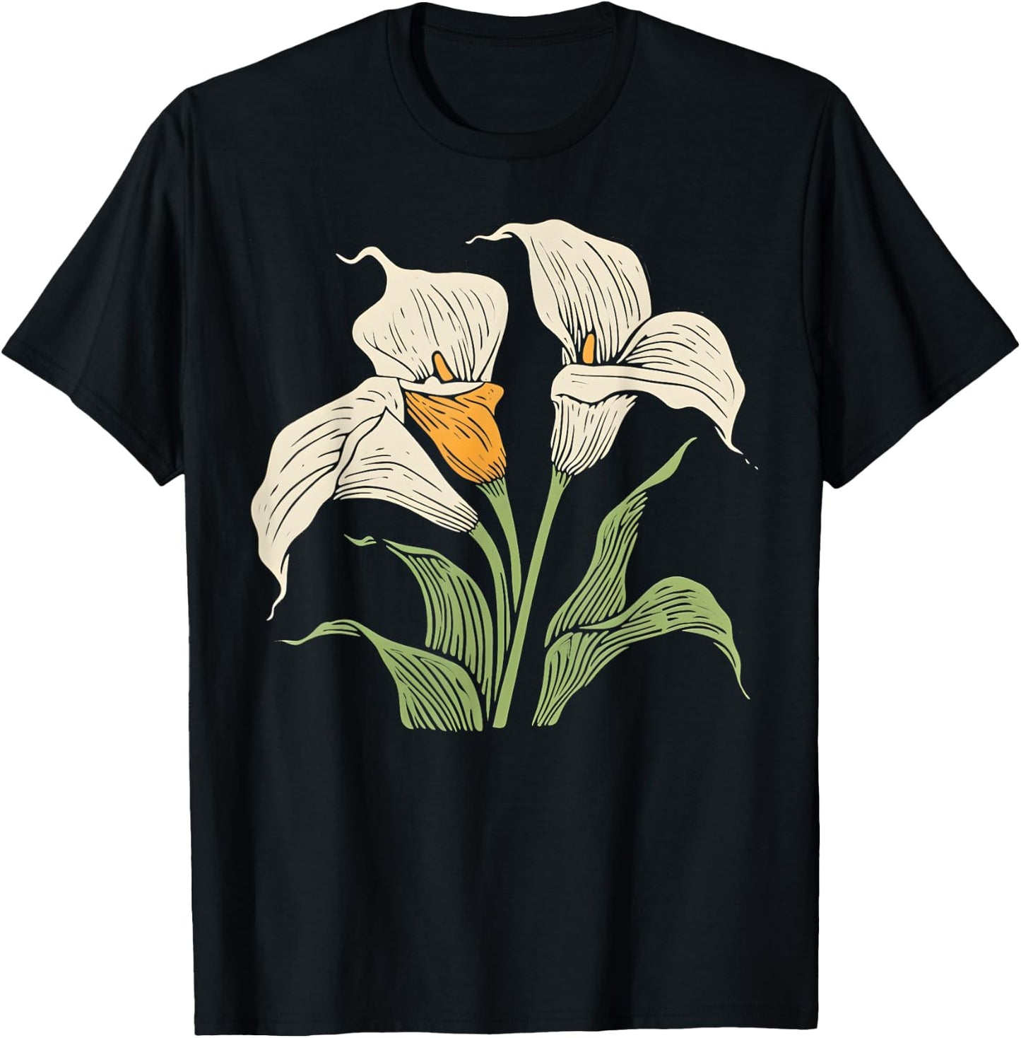 Vintage Botanical Calla Lily Flower Girl Floral Plant Mom T-Shirt - T-Shirt | Black