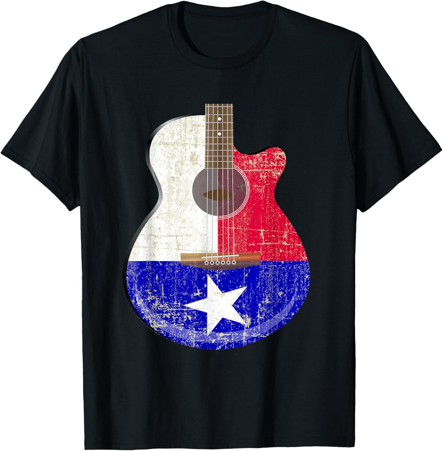 Guitar Texas Flag Distressed Acoustic Guitar Fan T Shirt T-Shirt - T-Shirt | Black