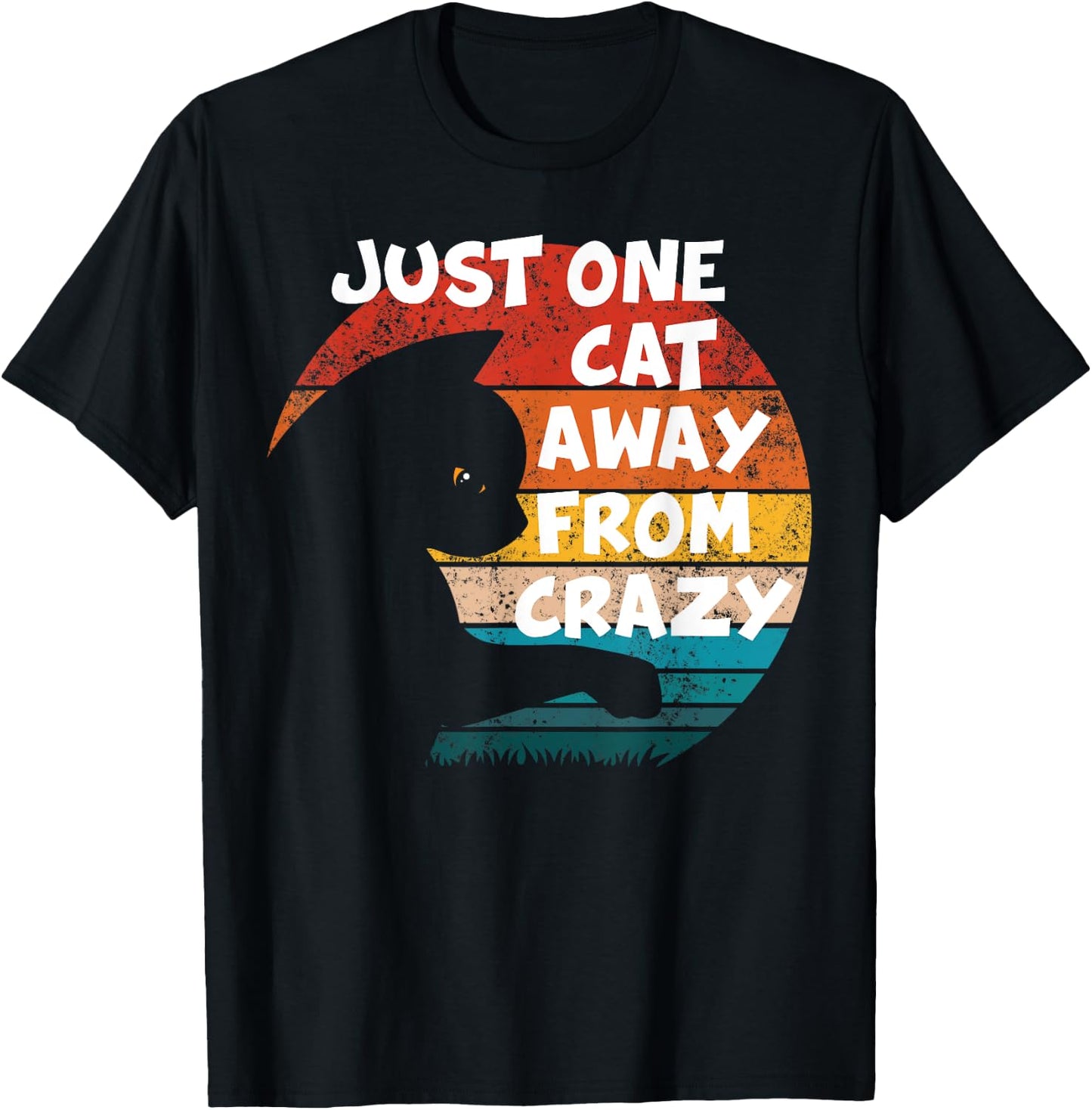 Funny Retro Vintage Cat | Just One Cat Away From Crazy Women Kids T-Shirt - T-Shirt | Black