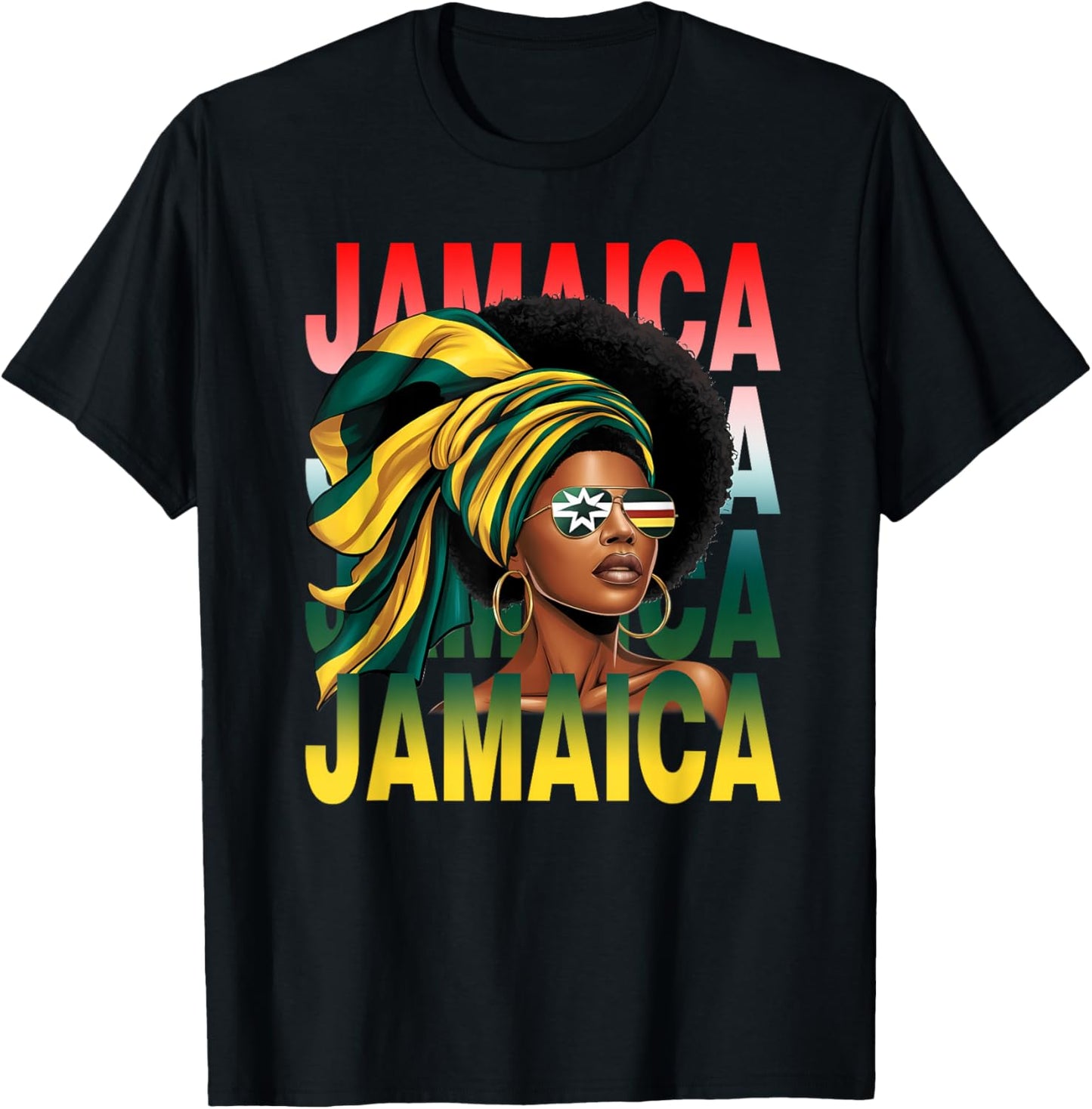 Proud Jamaican Afro Black Woman Jamaica Flag Pride T-Shirt - T-Shirt | Black