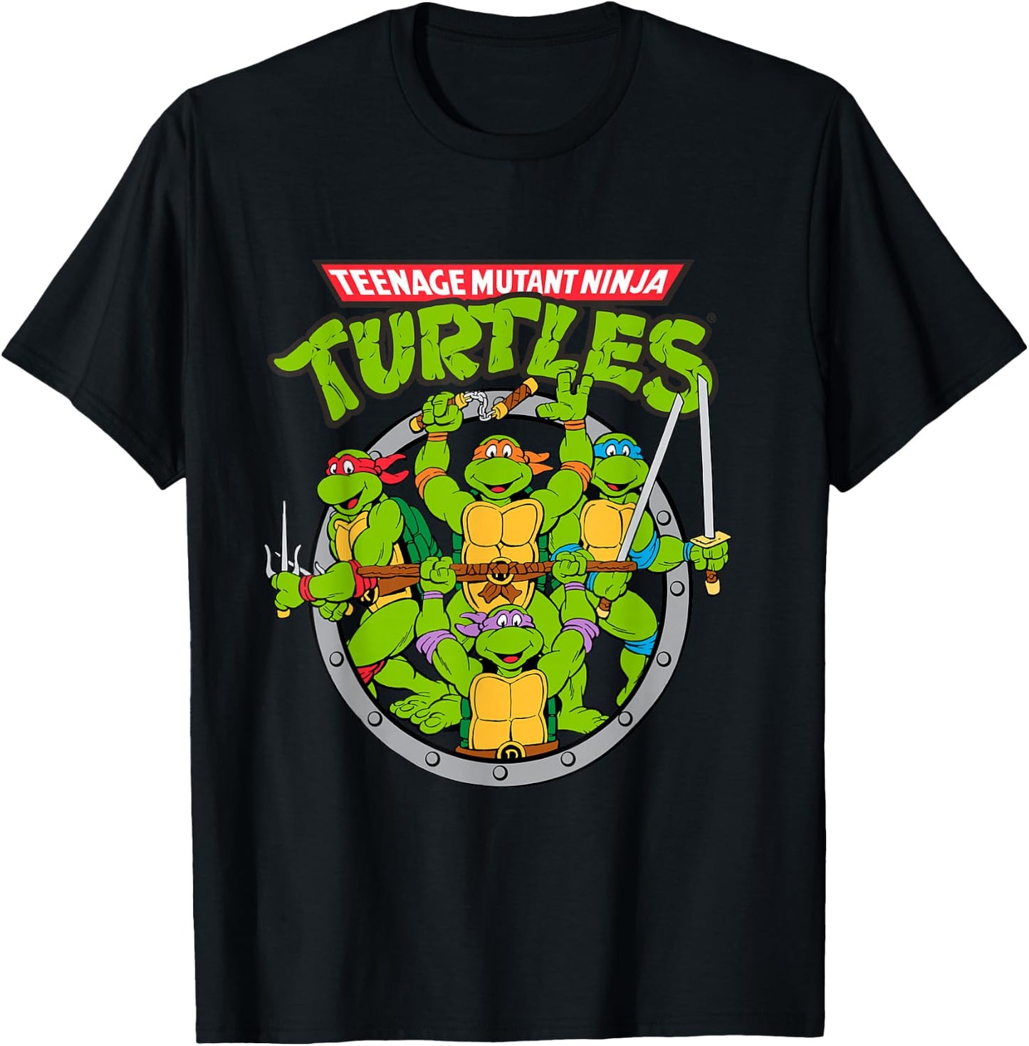 Tmnt Logo With Characters In Sewer Shape T-Shirt - T-Shirt | Black