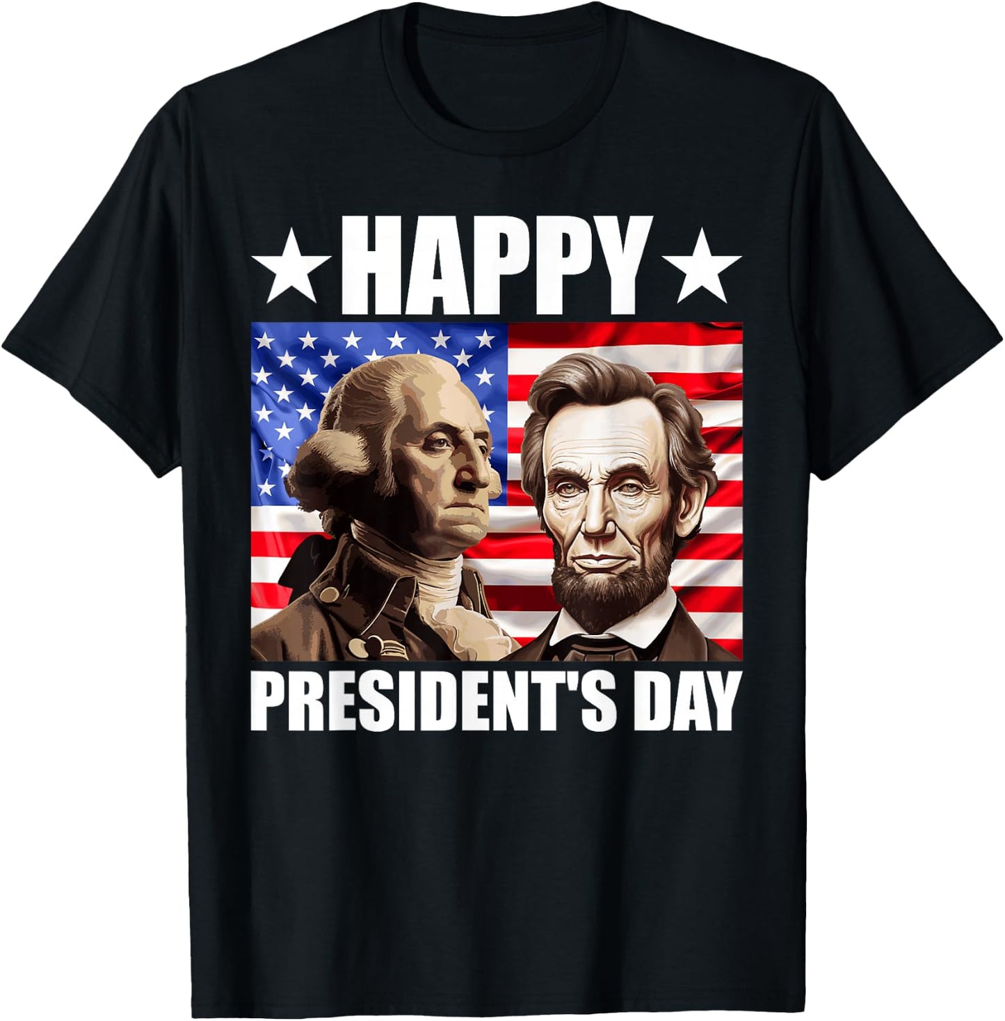 Retro Washington Lincoln American Flag Happy President's Day T-Shirt - T-Shirt | Black