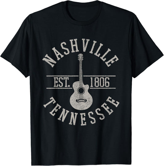 Nashville Tennessee Country Music USA Guitar Souvenir T-Shirt - T-Shirt | Black