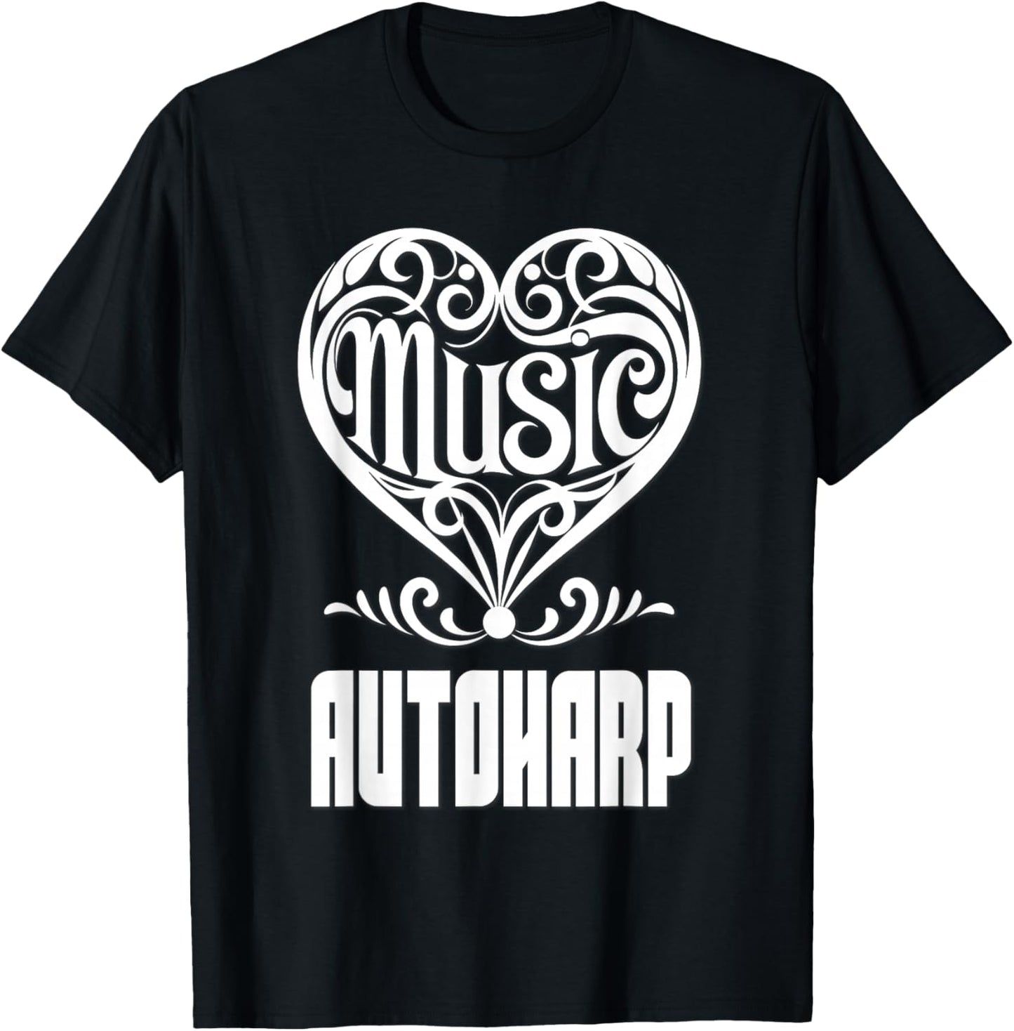 Music Lover Elegant Scrolled Heart for Autoharp Fans T-Shirt - T-Shirt | Black