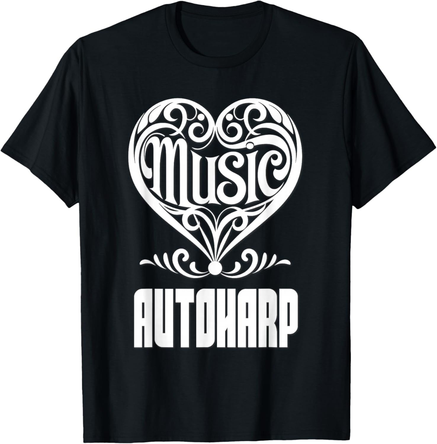 Music Lover Elegant Scrolled Heart for Autoharp Fans T-Shirt - T-Shirt | Black